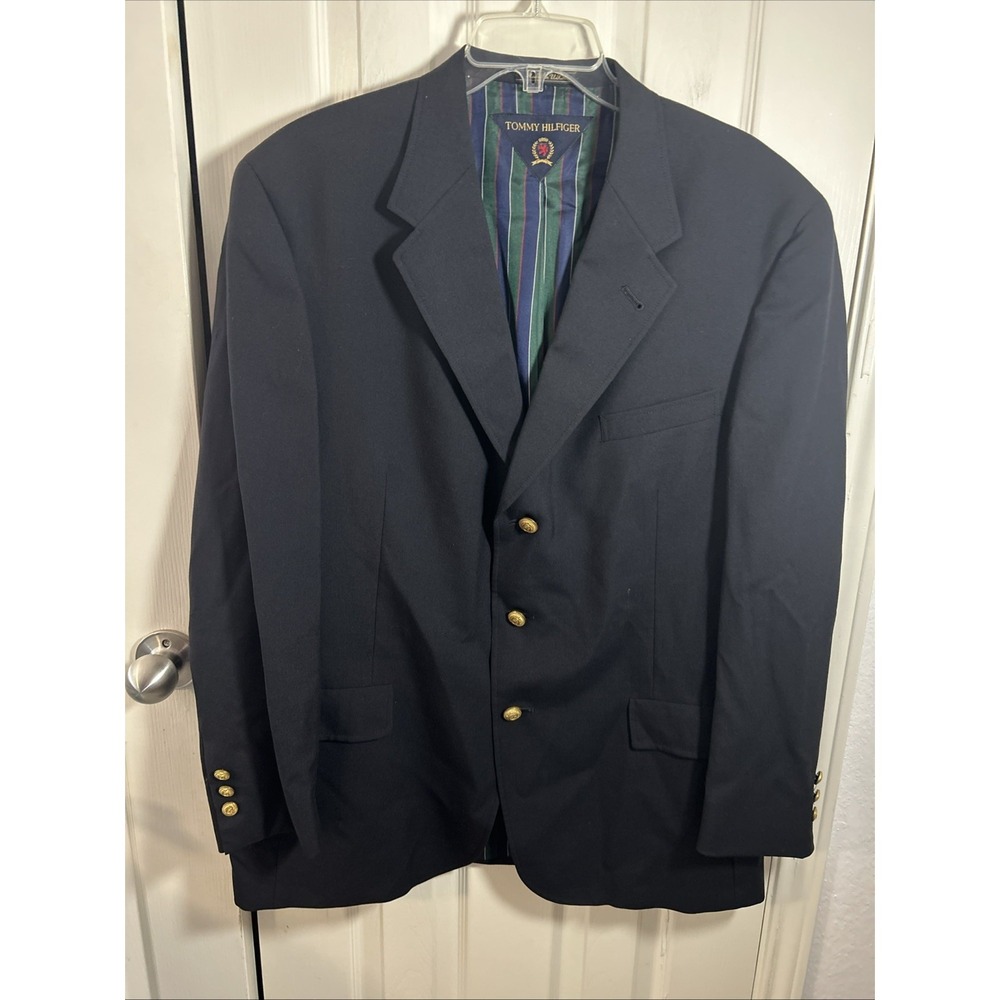 Tommy Hilfiger Jacket Blazer Sport Coat Men's‎ Size 44R Black Preppy